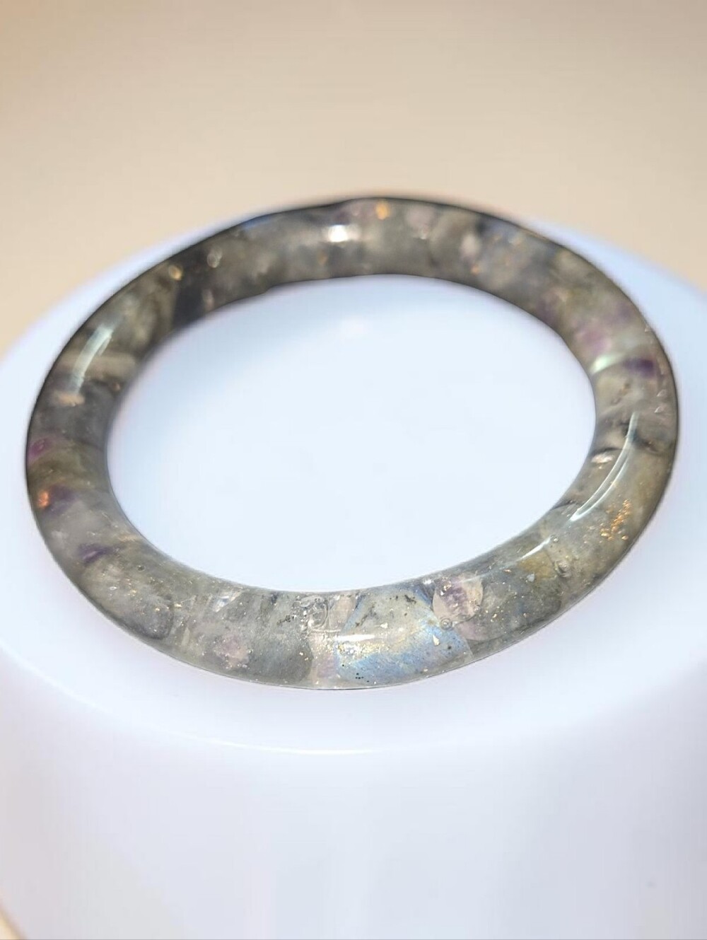 Labradorite Iridescent Gray Resin Bangle Bracelet